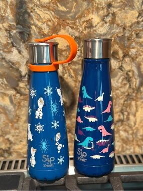 Sip by Swell Kids Stainless Steel Water Bottles (Olaf + Dinosaur)